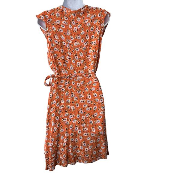 SANCTUARY Orange Side Tie Cap Sleeve V Neck Above The Knee Wrap Dress Medium - Picture 6 of 9